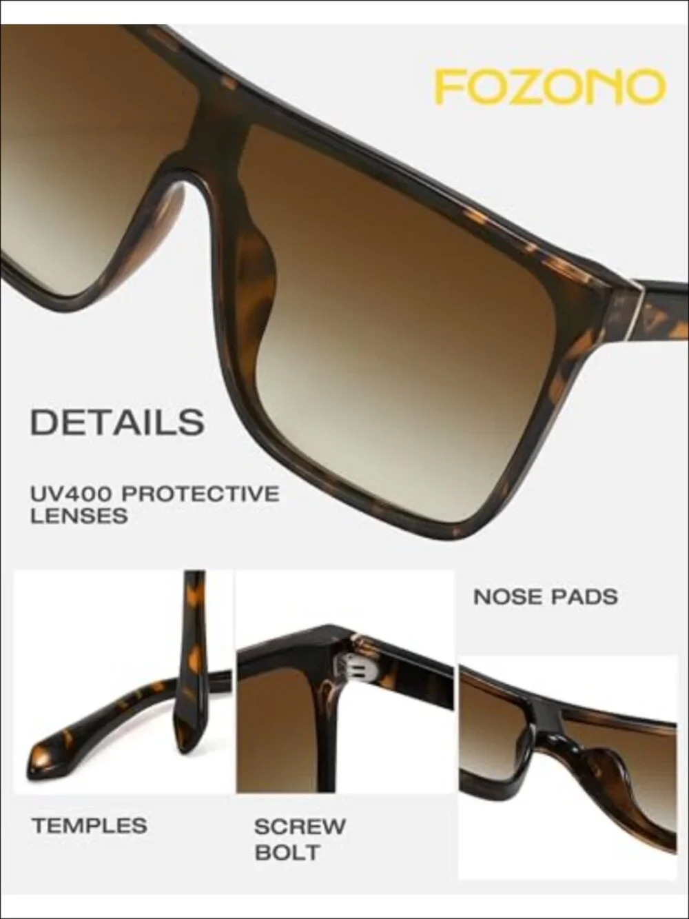 Oversized Square Shield Sunglasses UV400 Retro Flat Top Full Frame
